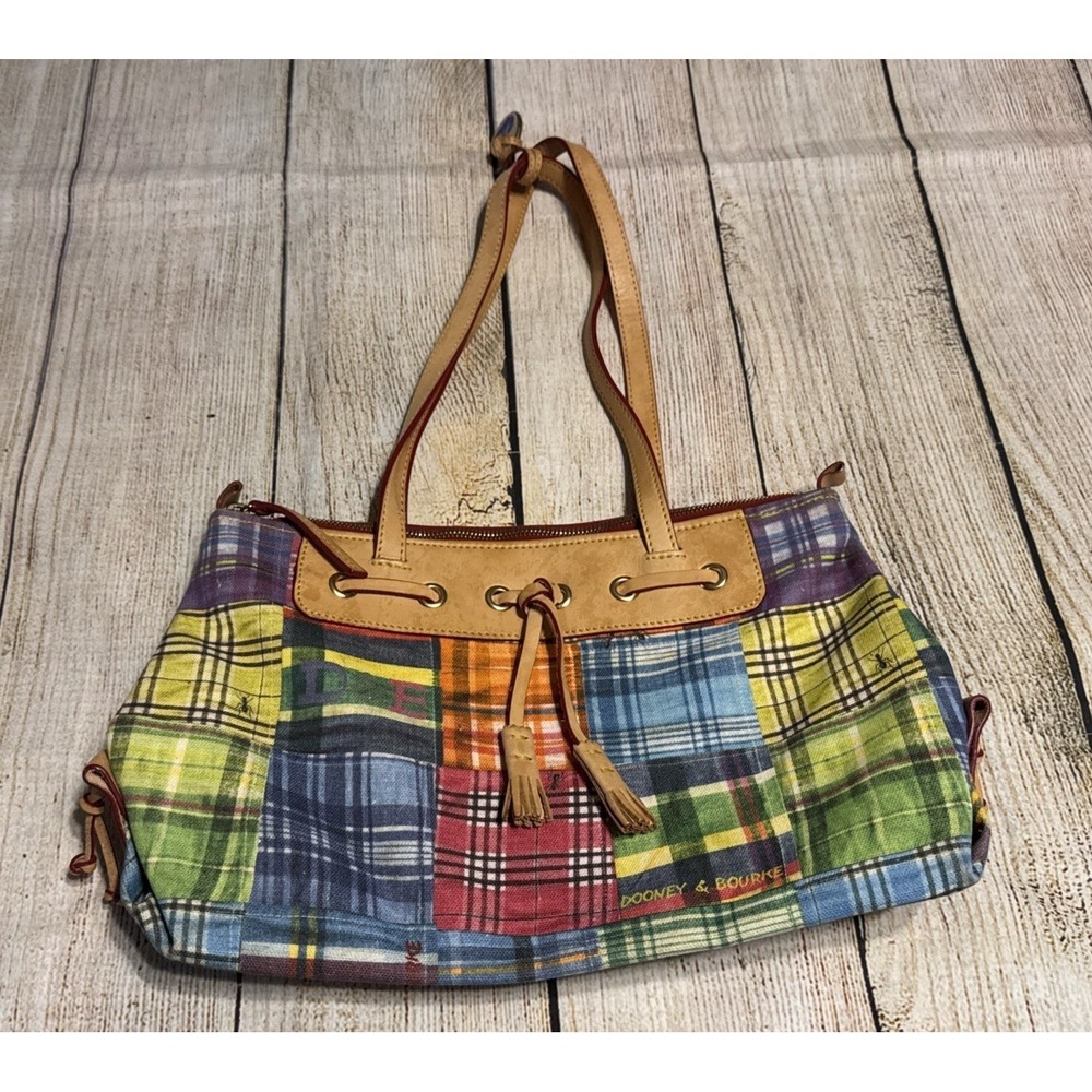 Vtg Dooney & Bourke Ants Picnic Madras Plaid Double Handle Purse Tote Bag TbA - Picture 6 of 13